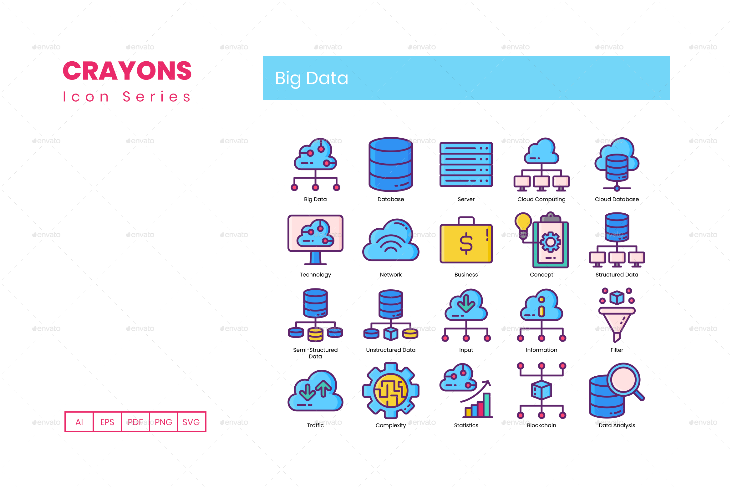 75 Big Data Icons Crayons Series by Krafted GraphicRiver